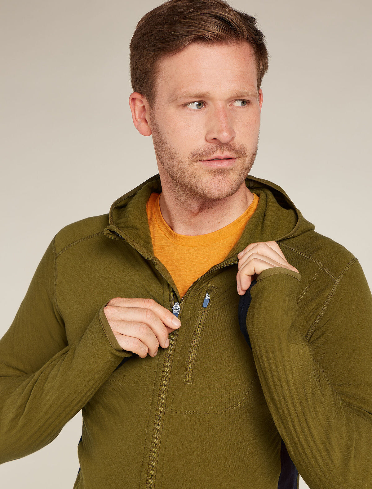 Haut à capuche, glissière et manches longues Descender en mélange de mérinos Men's Algae - 8