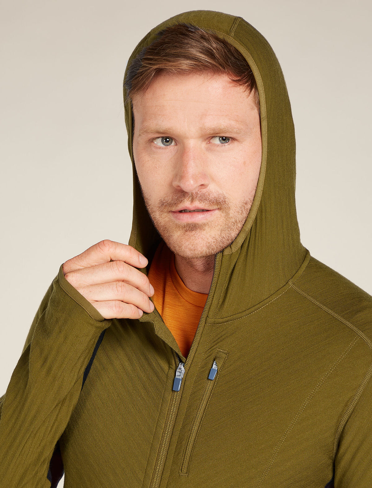 Haut à capuche, glissière et manches longues Descender en mélange de mérinos Men's Algae - 9