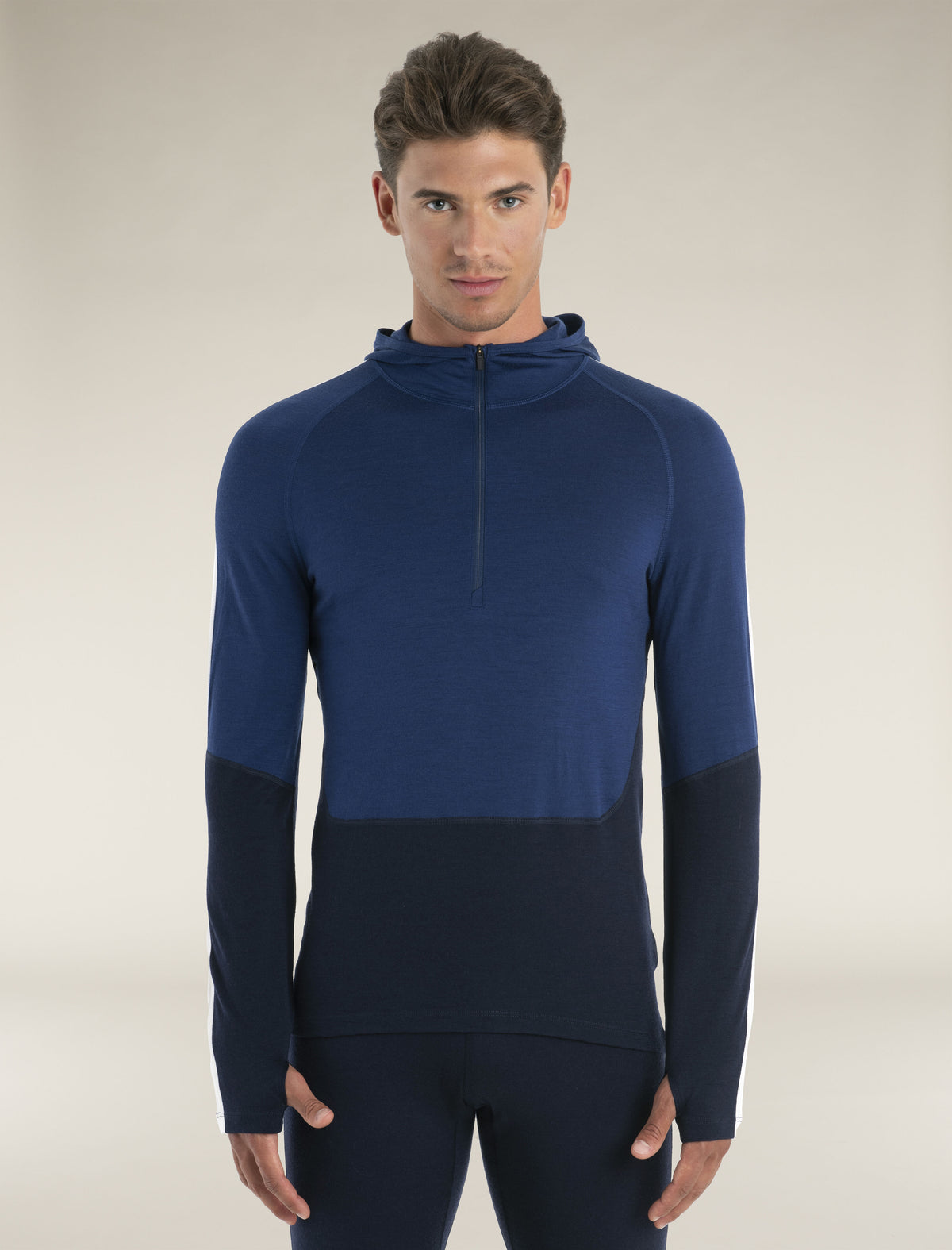Men's Merino 200 Sonebula Long Sleeve Half Zip Thermal Hoodie Midnight Navy/Royal Navy - 1