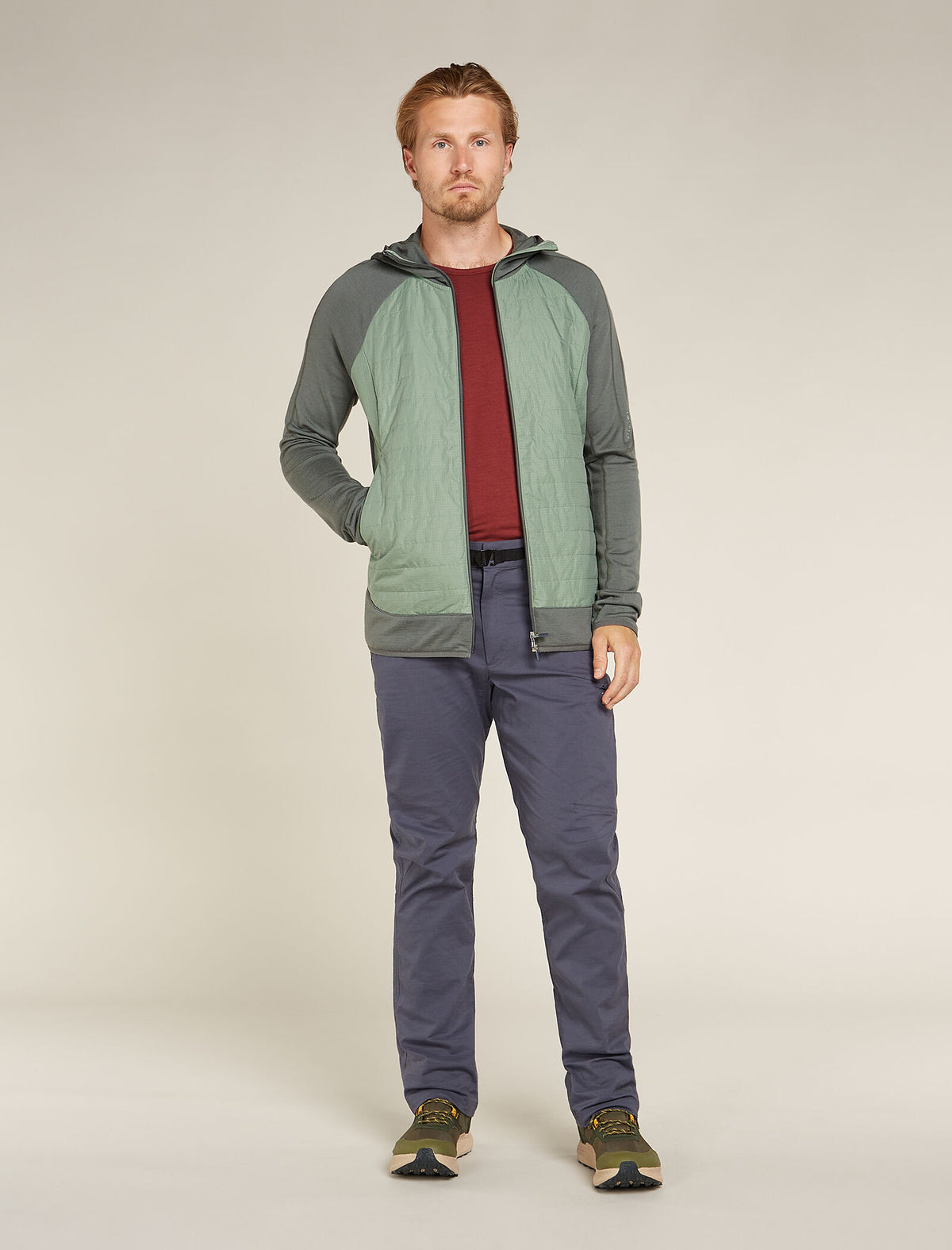 Haut à capuche, manches longues et glissière Quantum Hybrid en mélange de mérinos Homme Galaxy/Moss - 3
