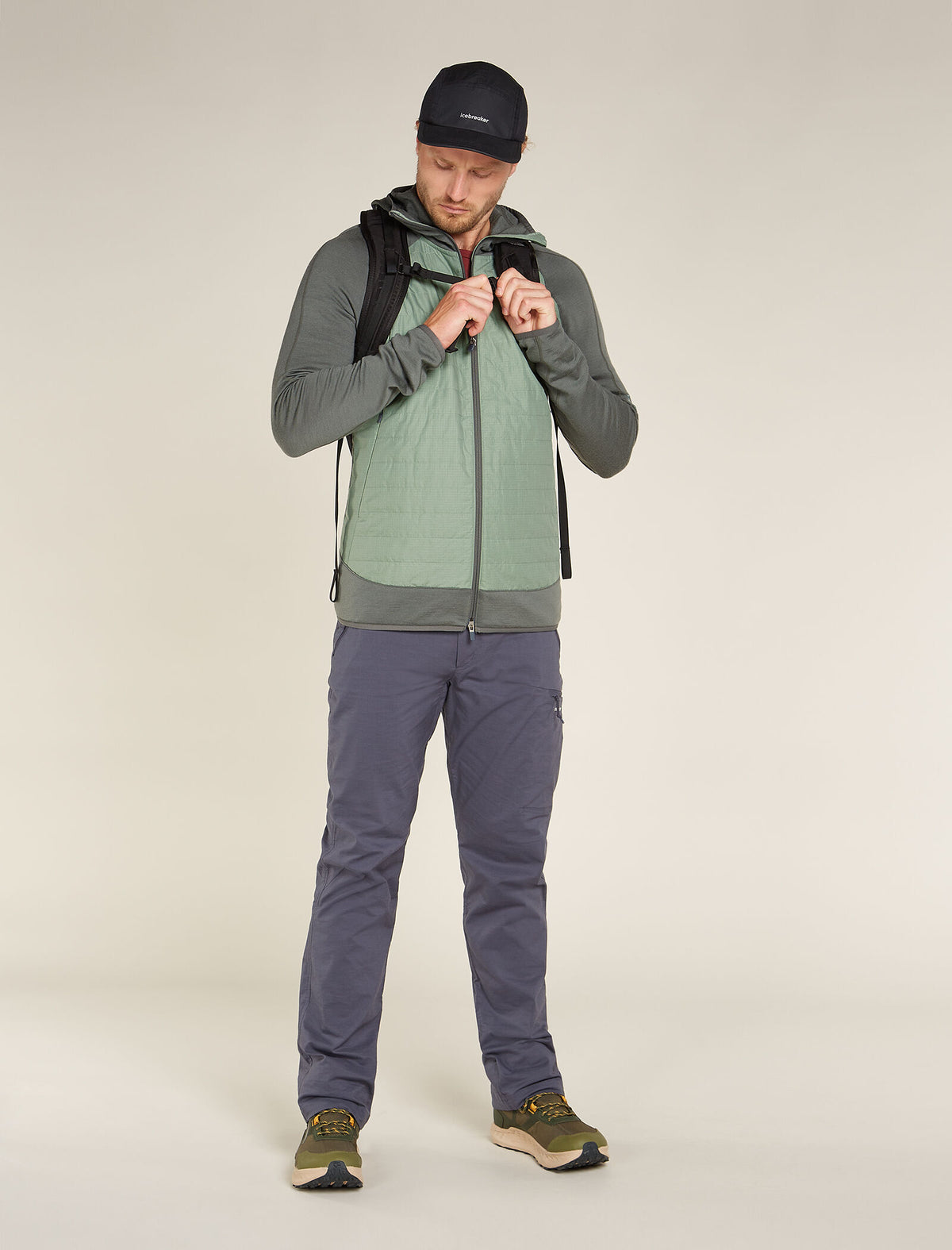 Haut à capuche, manches longues et glissière Quantum Hybrid en mélange de mérinos Homme Galaxy/Moss - 4