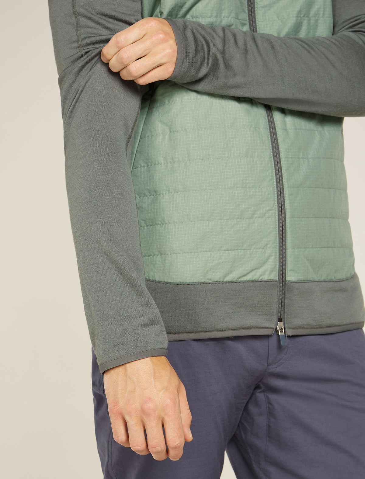 Haut à capuche, manches longues et glissière Quantum Hybrid en mélange de mérinos Homme Galaxy/Moss - 7