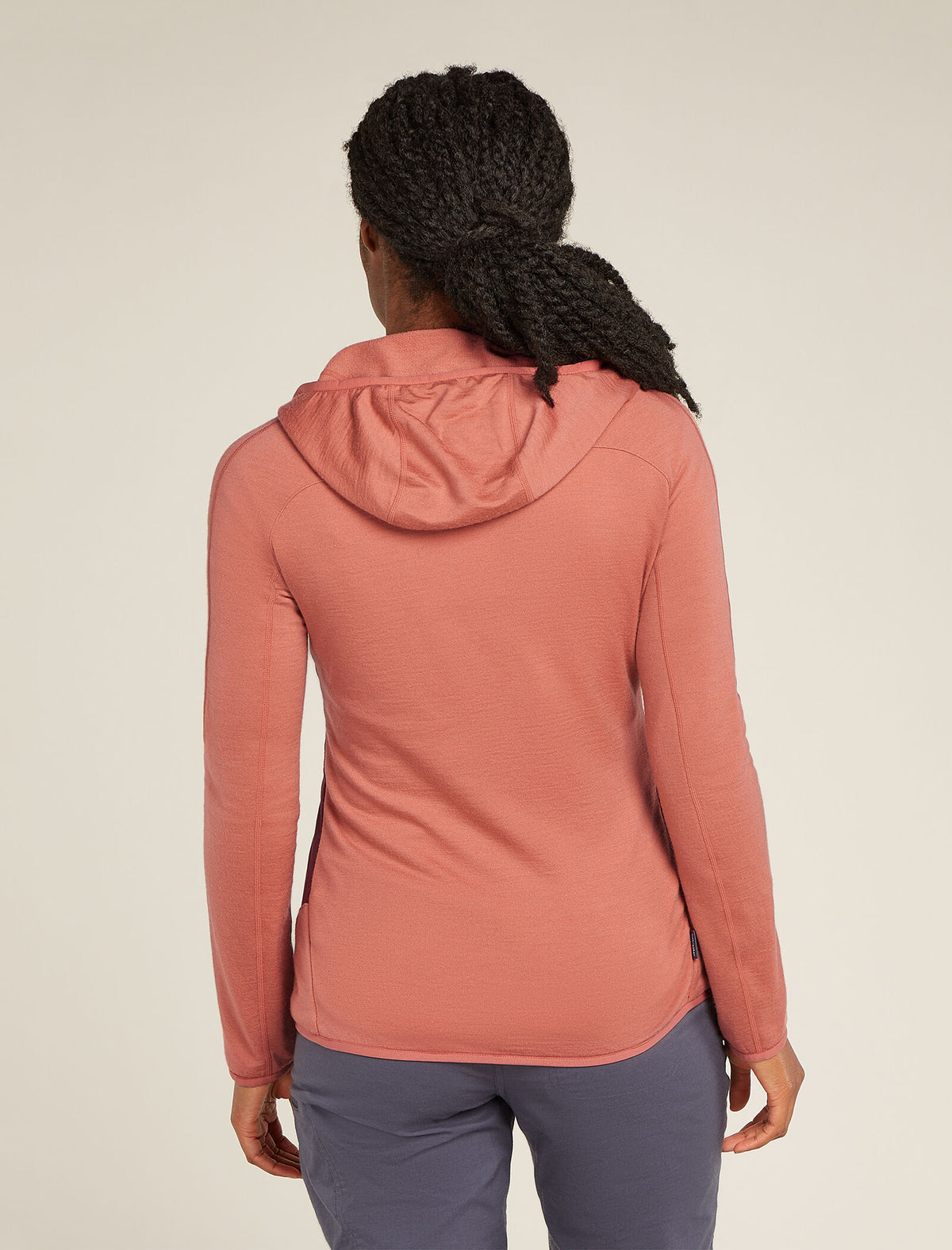Women's Merino Blend Quantum Hybrid Long Sleeve Zip Hoodie Cedar Wood/Port - 2