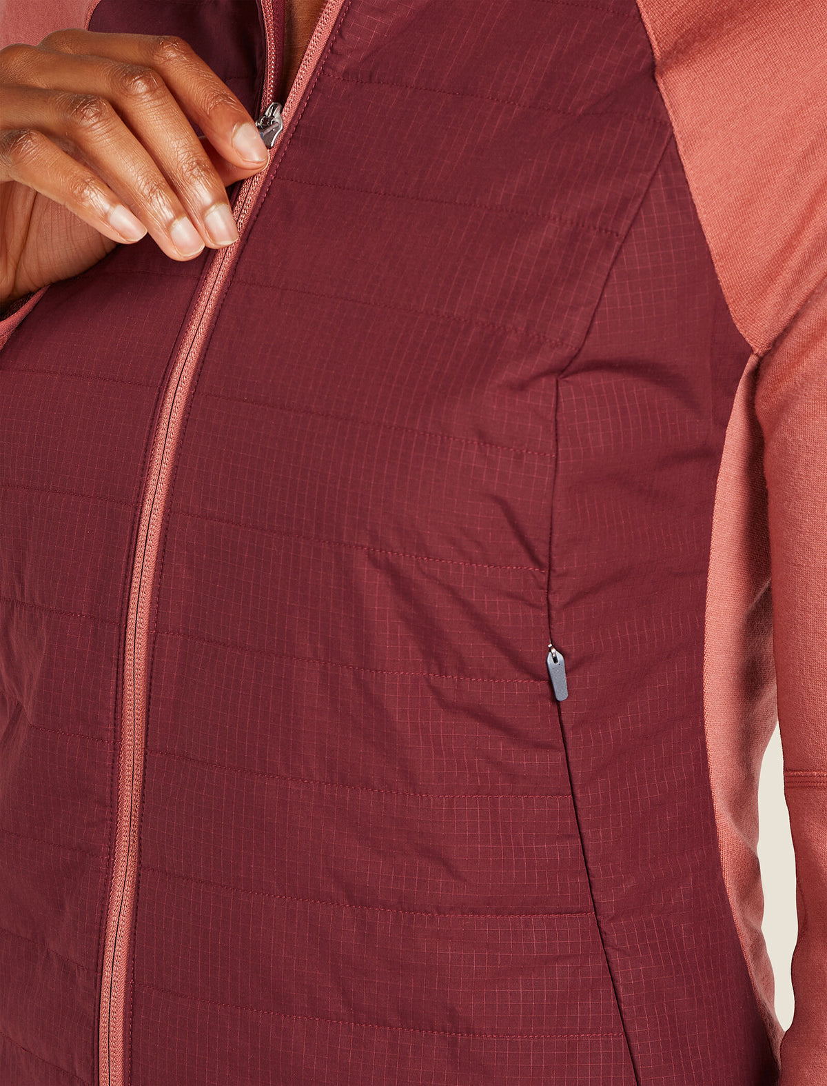 Women's Merino Blend Quantum Hybrid Long Sleeve Zip Hoodie Cedar Wood/Port - 5