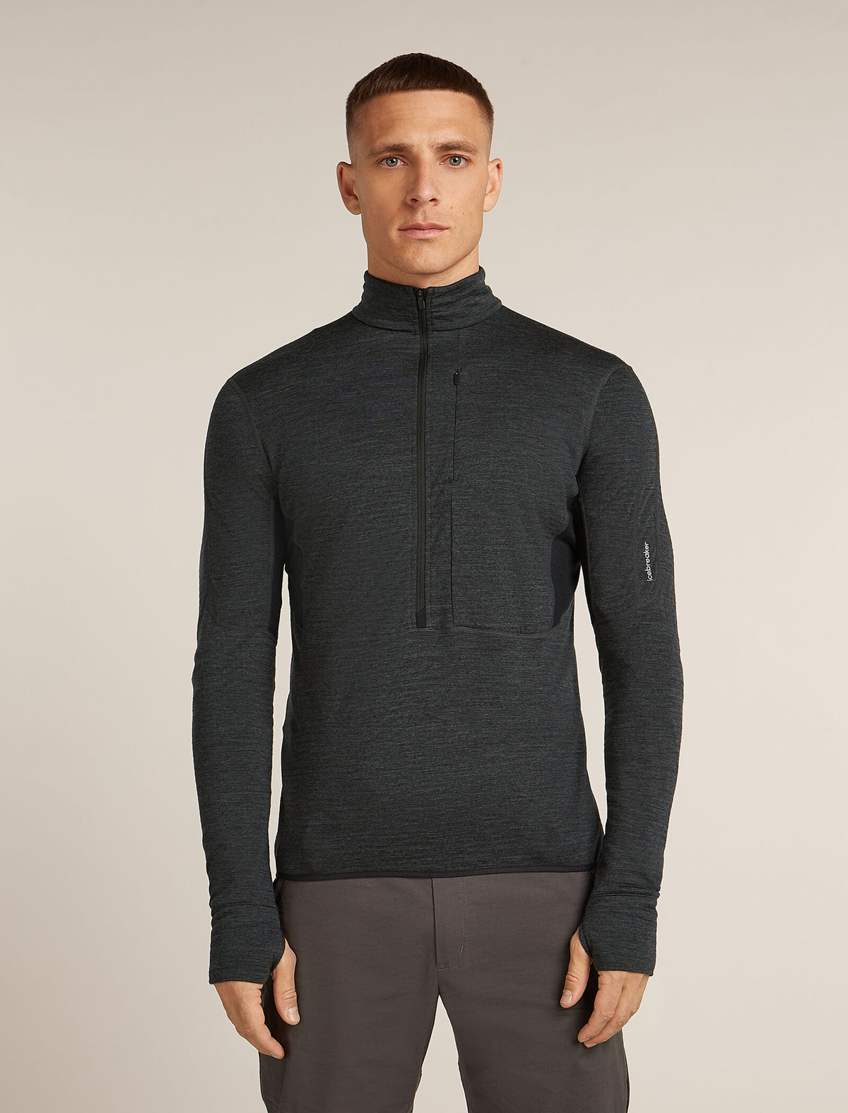 Men's Merino Blend 200 Realfleece™ Descender Long Sleeve Half Zip Top Jet Heather/Black - 1
