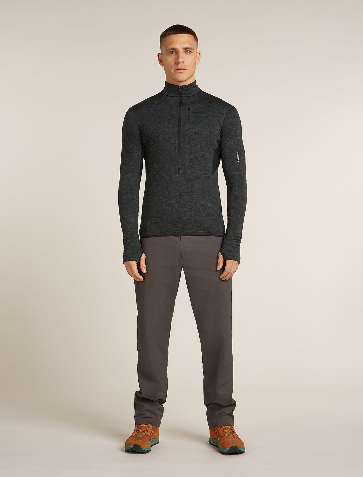 Men's Merino Blend 200 Realfleece™ Descender Long Sleeve Half Zip Top Jet Heather/Black - 3