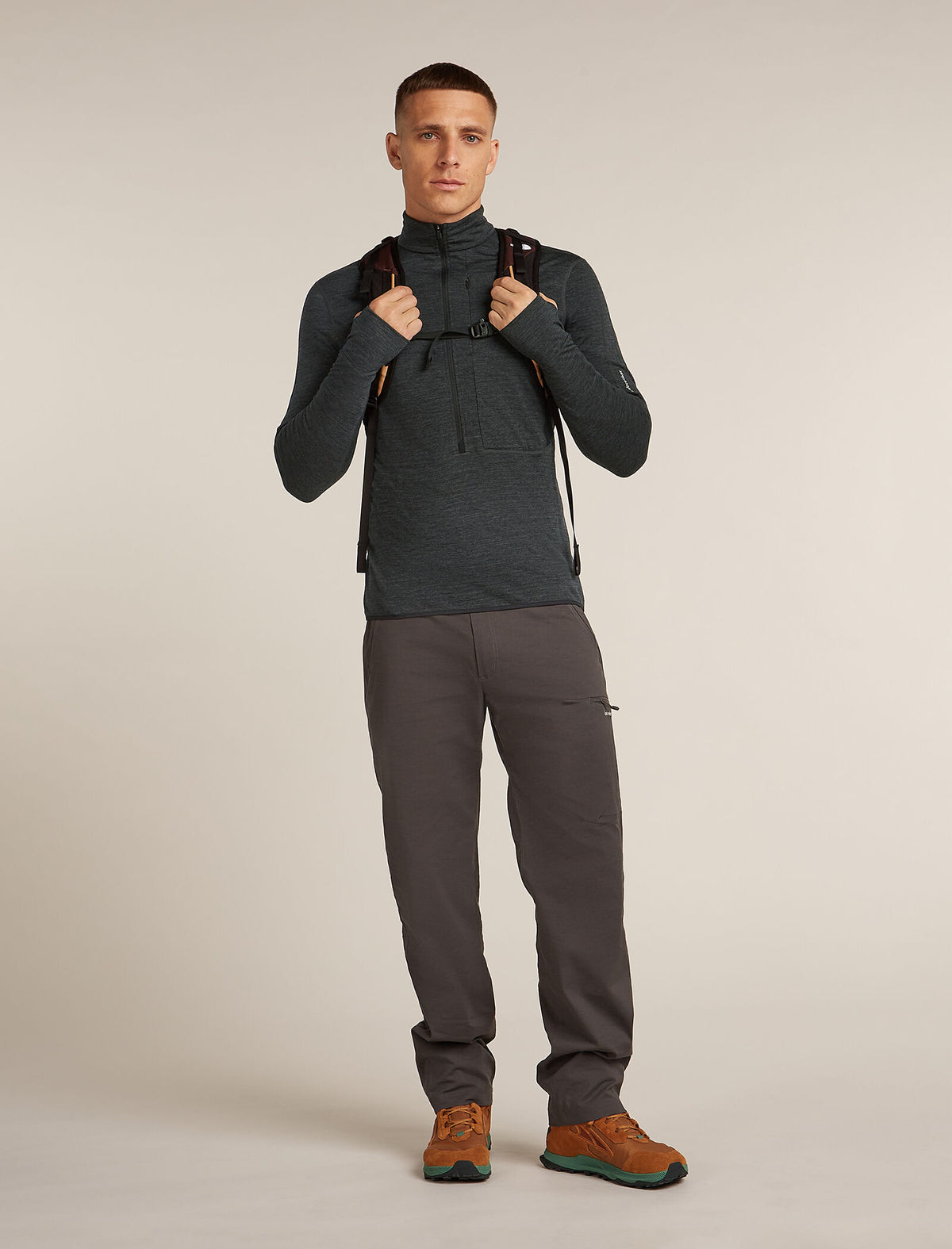 Men's Merino Blend 200 Realfleece™ Descender Long Sleeve Half Zip Top Jet Heather/Black - 4