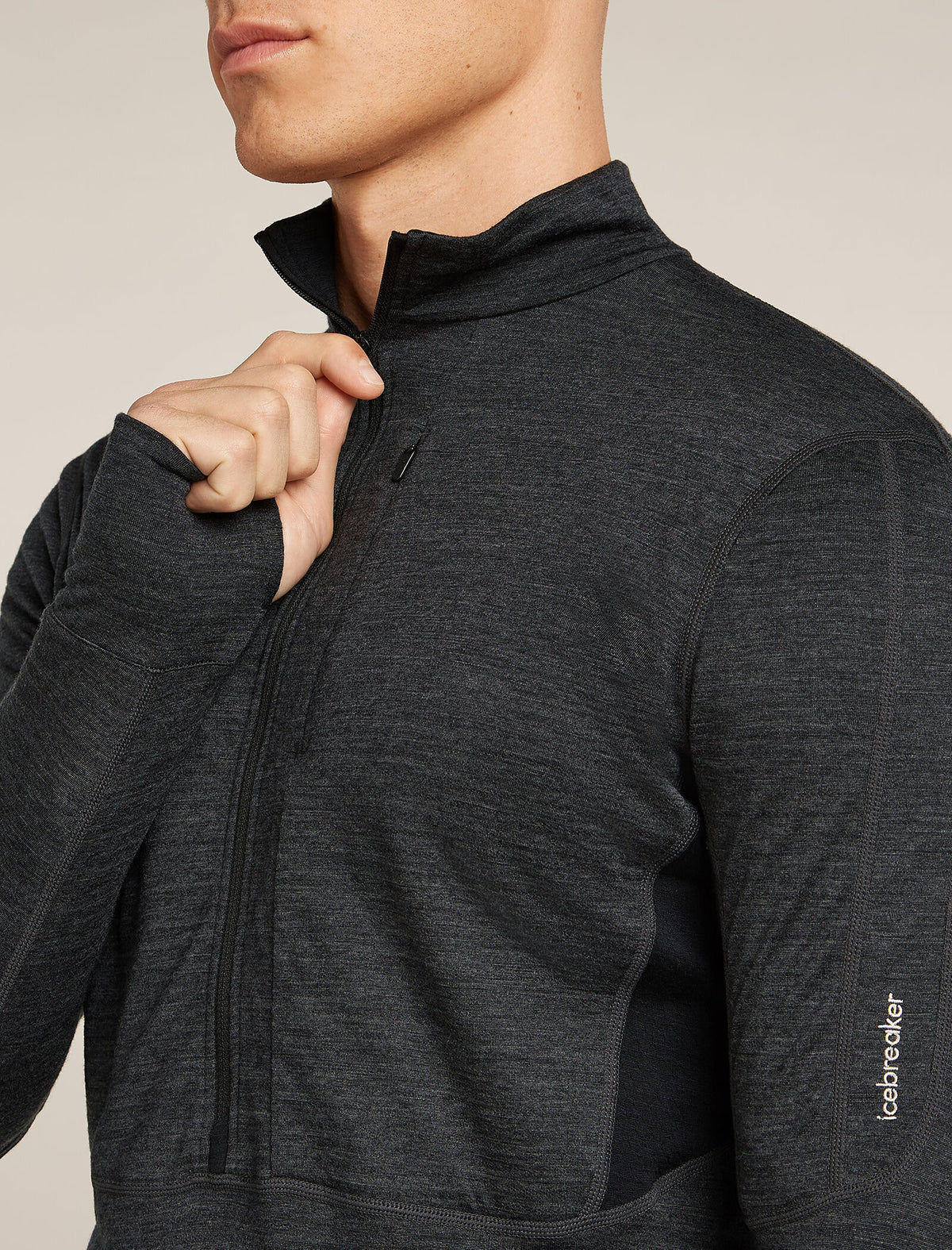 Men's Merino Blend 200 Realfleece™ Descender Long Sleeve Half Zip Top Jet Heather/Black - 6