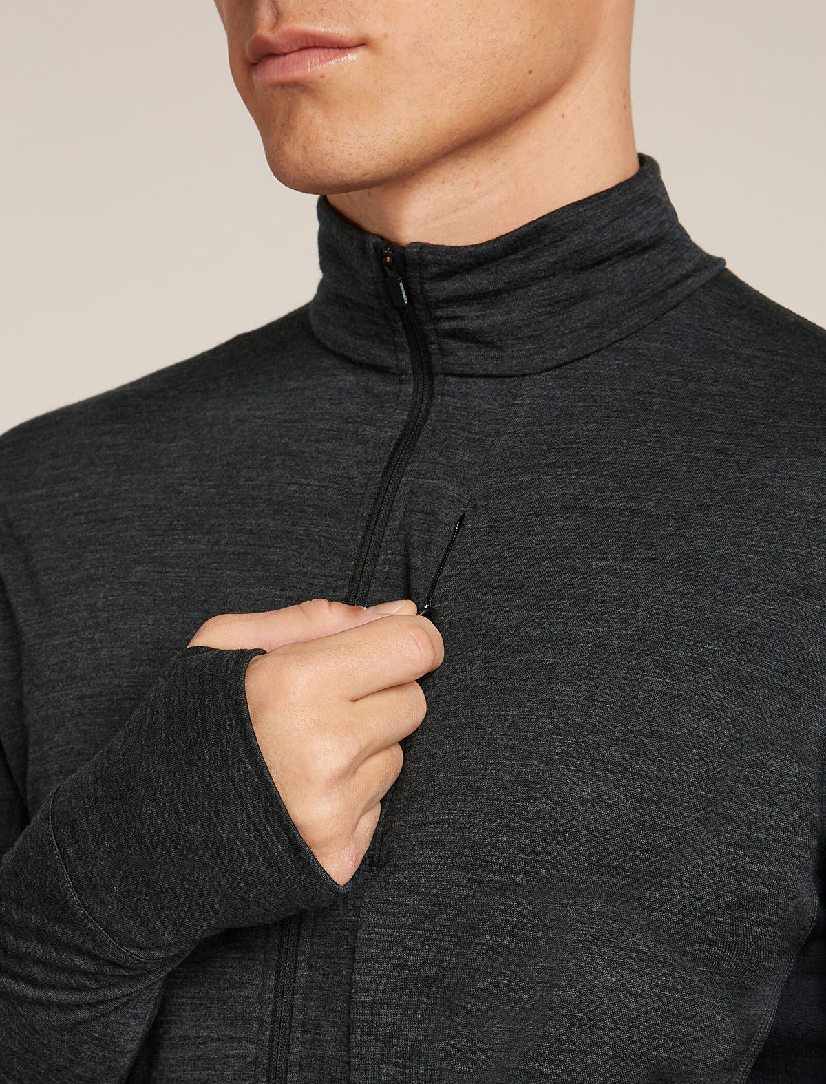 Men's Merino Blend 200 Realfleece™ Descender Long Sleeve Half Zip Top Jet Heather/Black - 8