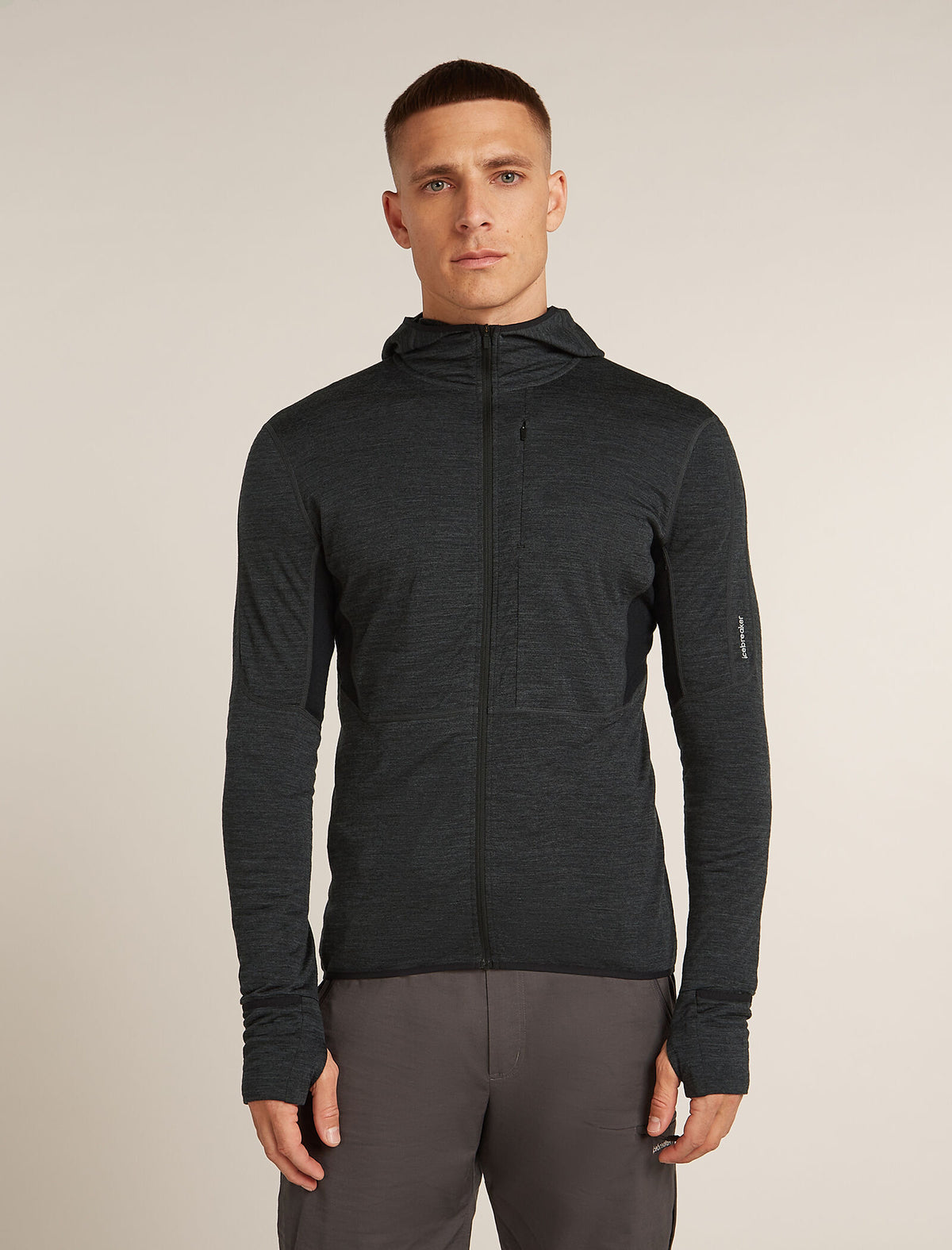 Haut à capuche, manches longues et glissière 200 RealFleece™ Descender en mélange de mérinos Men's Jet Hthr/Black - 1