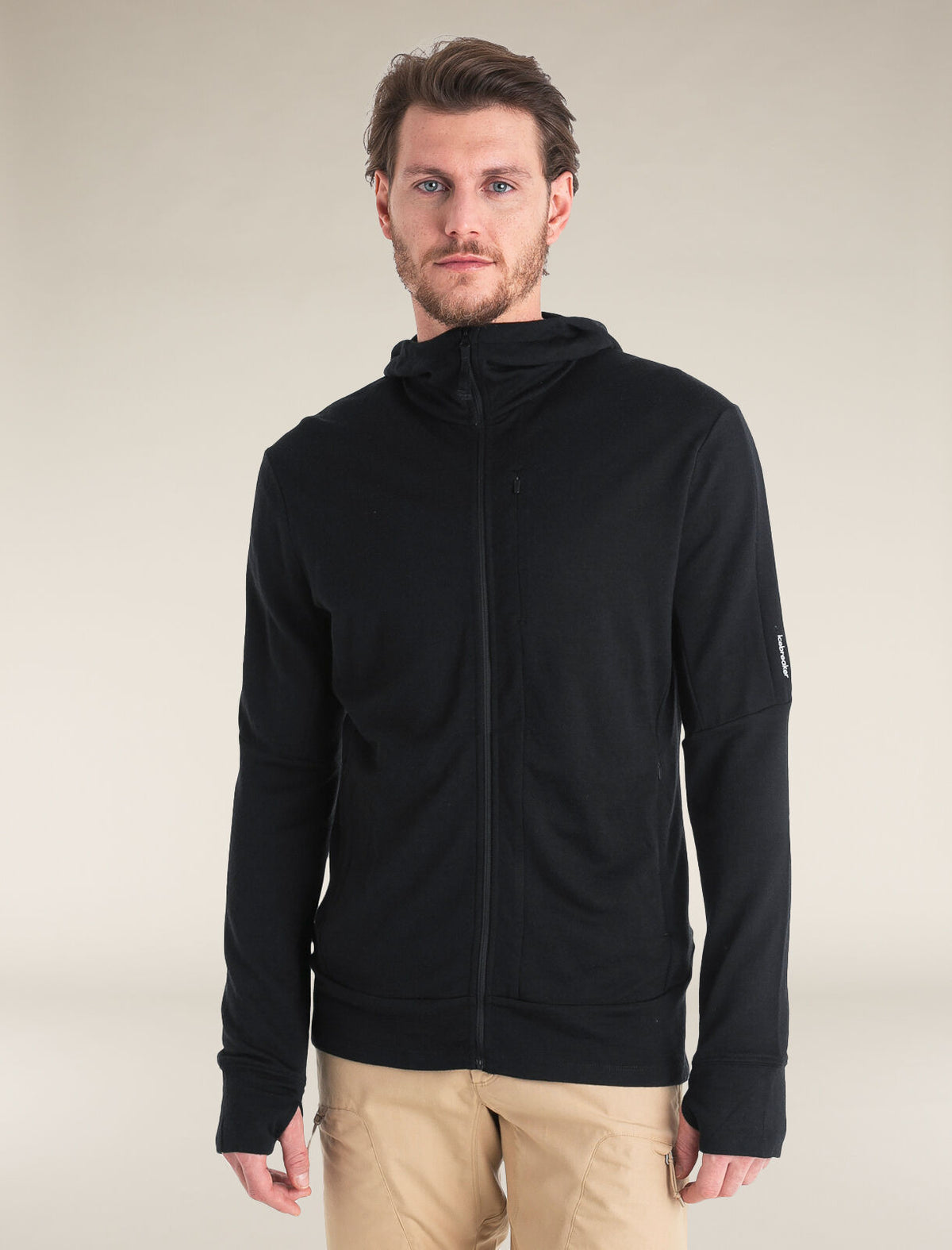 Haut à capuche, manches longues et glissière 260 Quantum en mérinos Men's Black - 1
