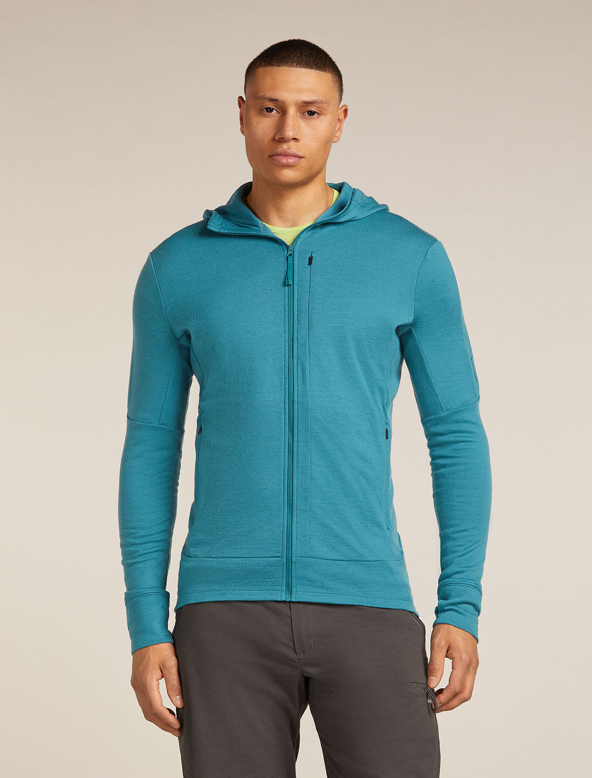 Haut à capuche, manches longues et glissière 260 Quantum en mérinos Men's Topaz - 1