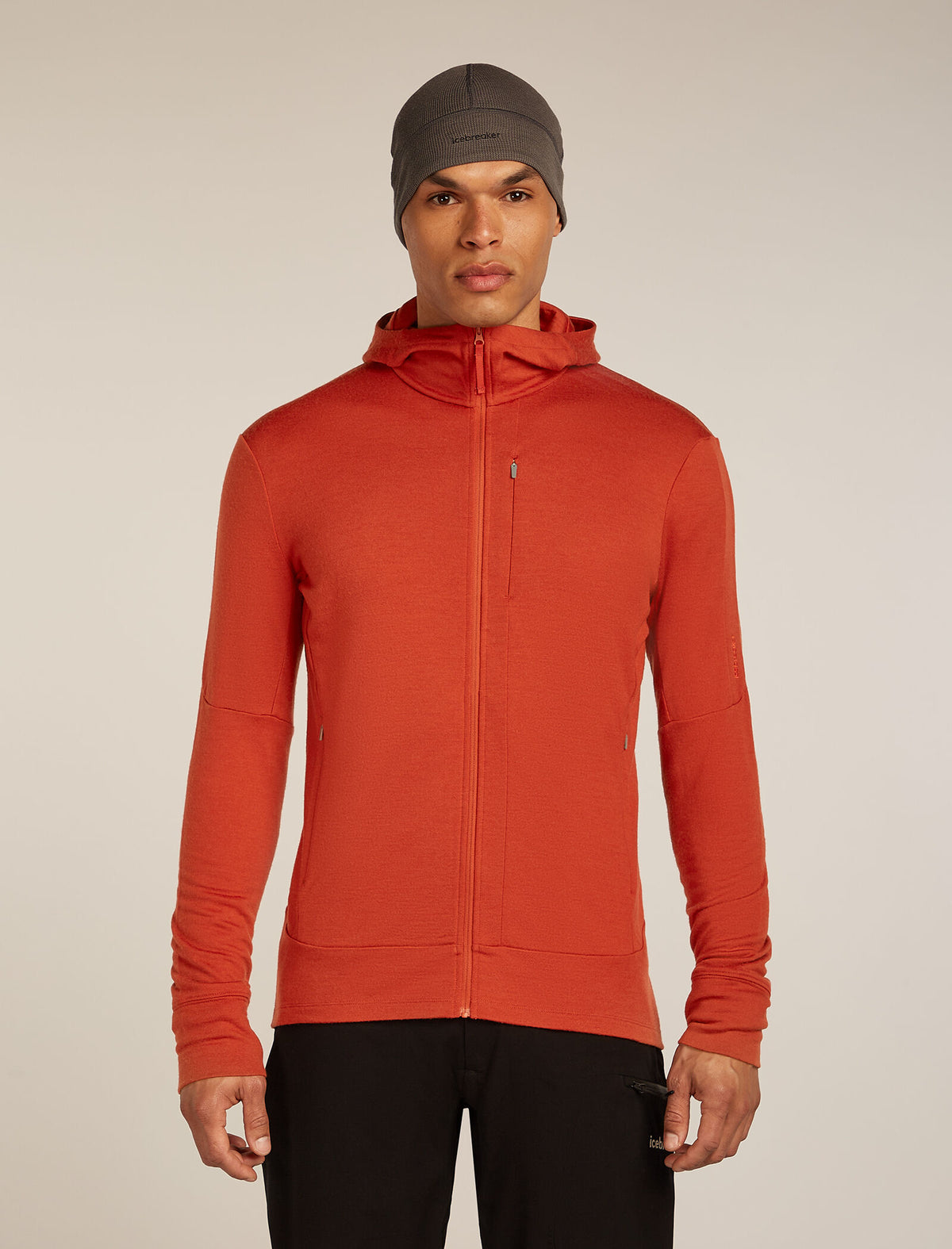 Haut à capuche, manches longues et glissière 260 Quantum en mérinos Men's Agate - 1