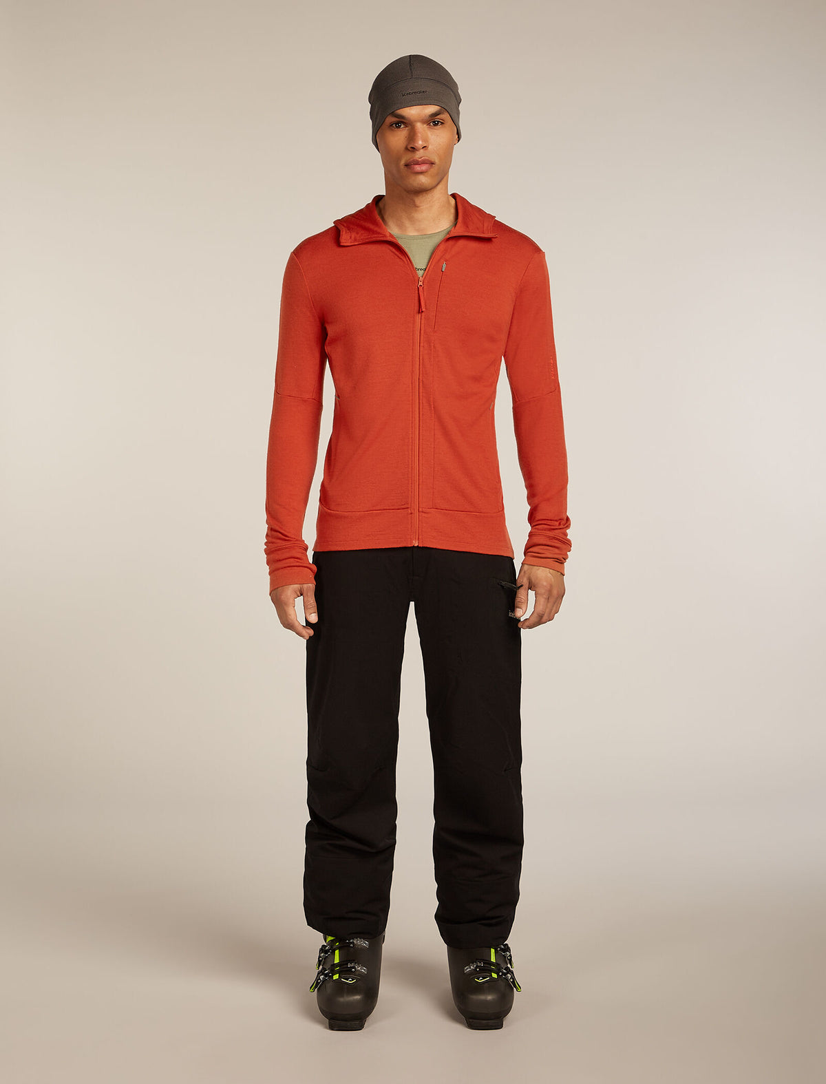 Haut à capuche, manches longues et glissière 260 Quantum en mérinos Men's Agate - 3