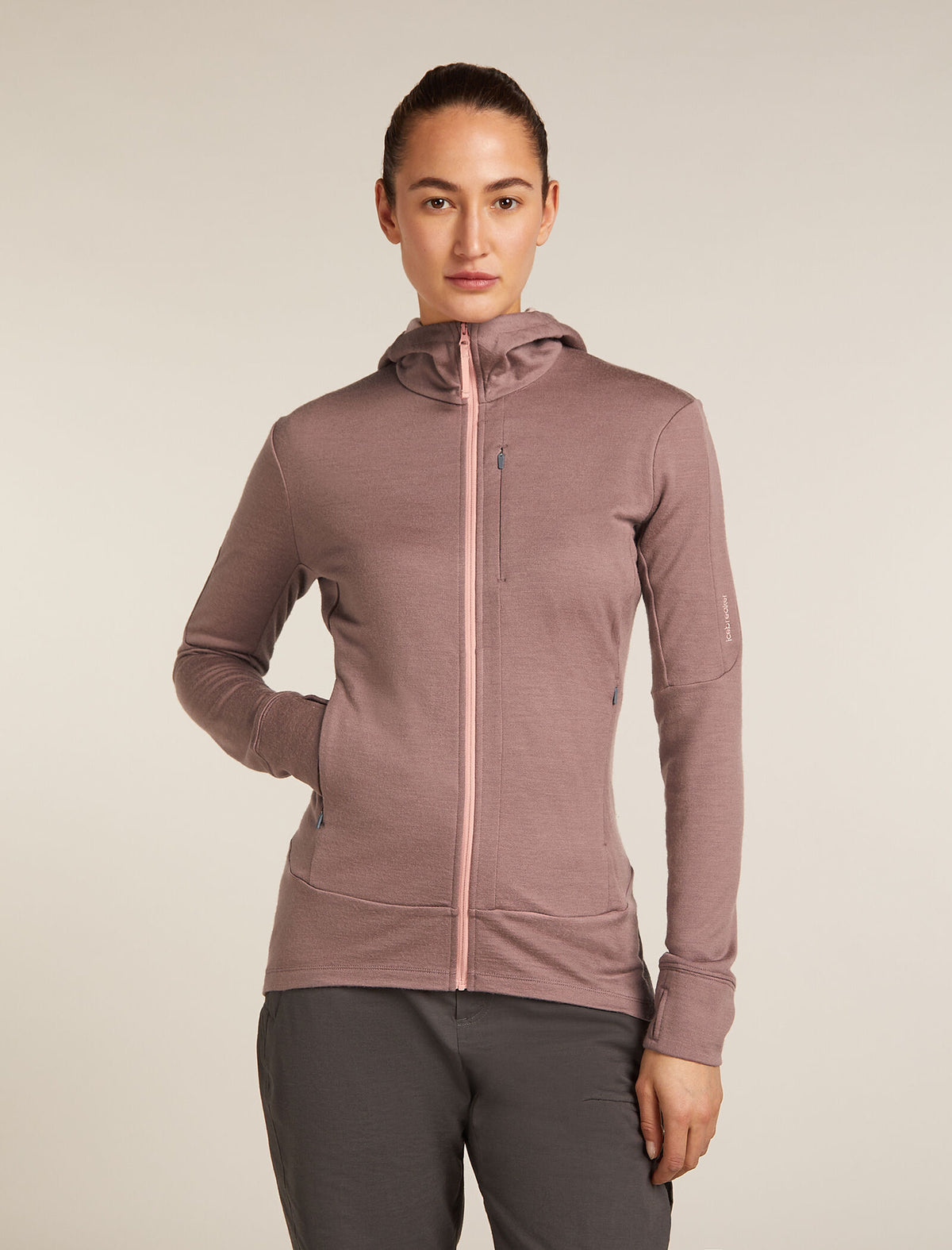 Women's Merino 260 Quantum Long Sleeve Zip Hoodie Summit/Blush - 1