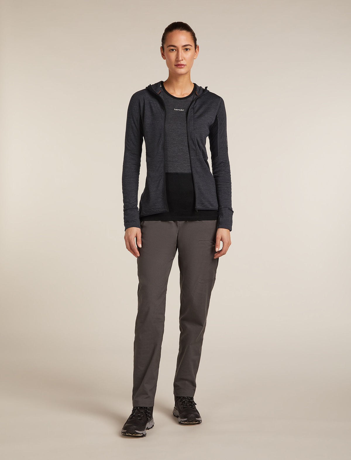 Women's Merino Blend 200 Realfleece™ Descender Long Sleeve Zip Hoodie Jet Hthr/Black - 3