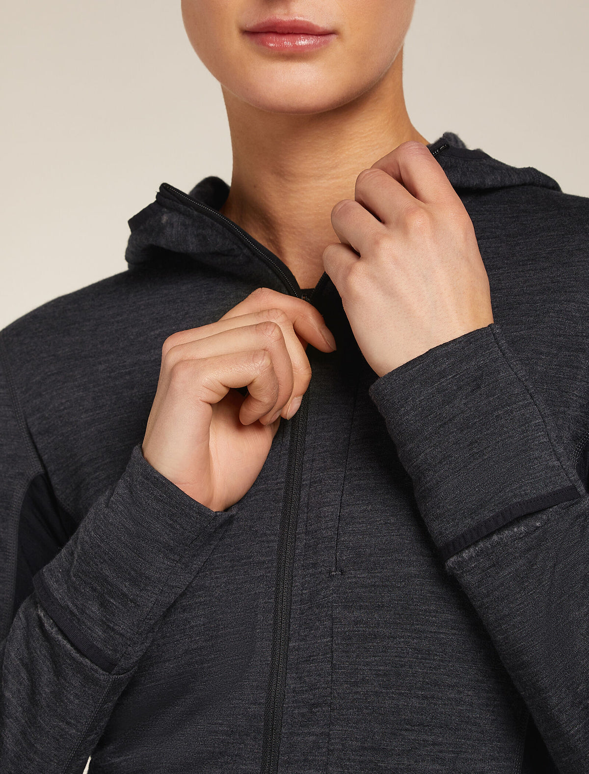 Women's Merino Blend 200 Realfleece™ Descender Long Sleeve Zip Hoodie Jet Hthr/Black - 7